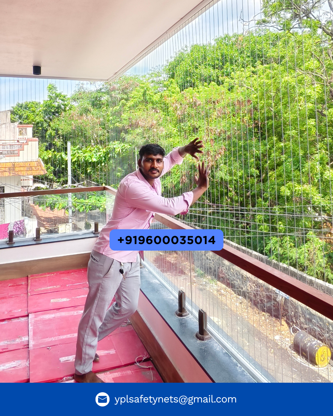 Invisible grills on staircase railing in Sholinganallur Chennai home