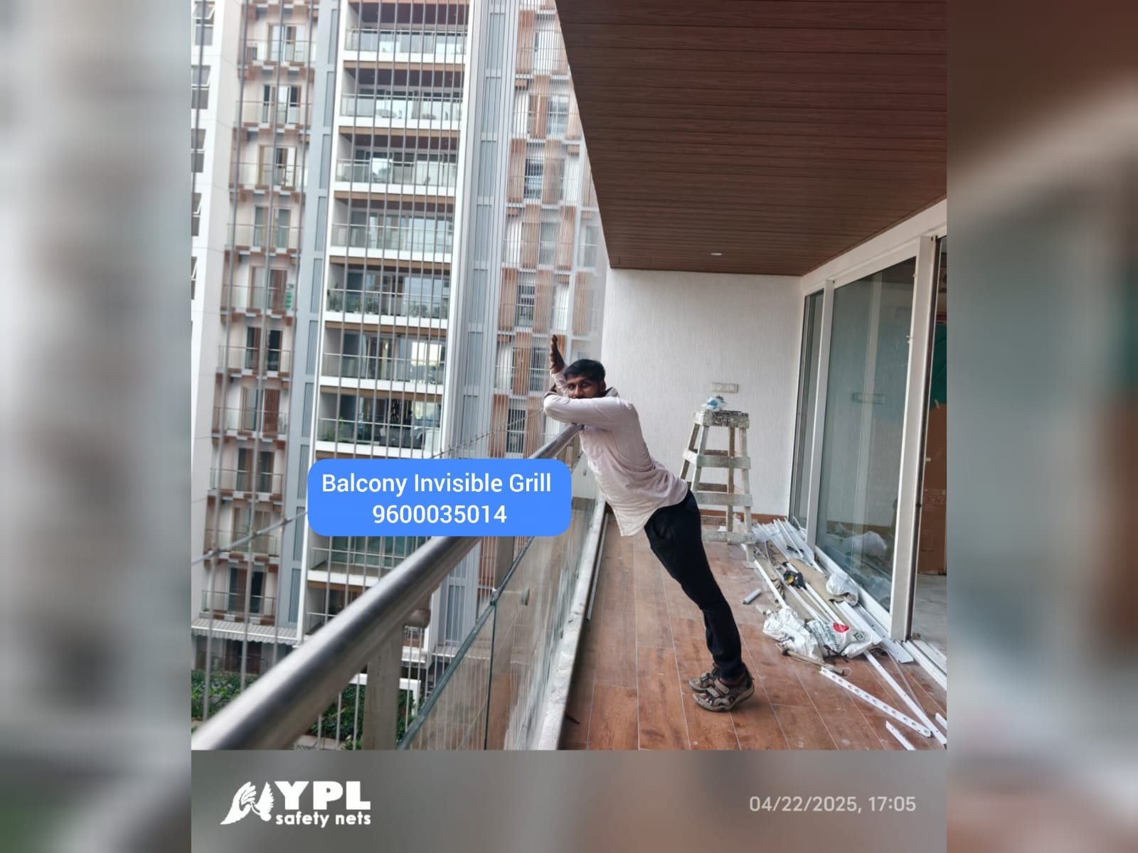 Invisible grills installed on balcony in Nungambakkam Chennai apartment
